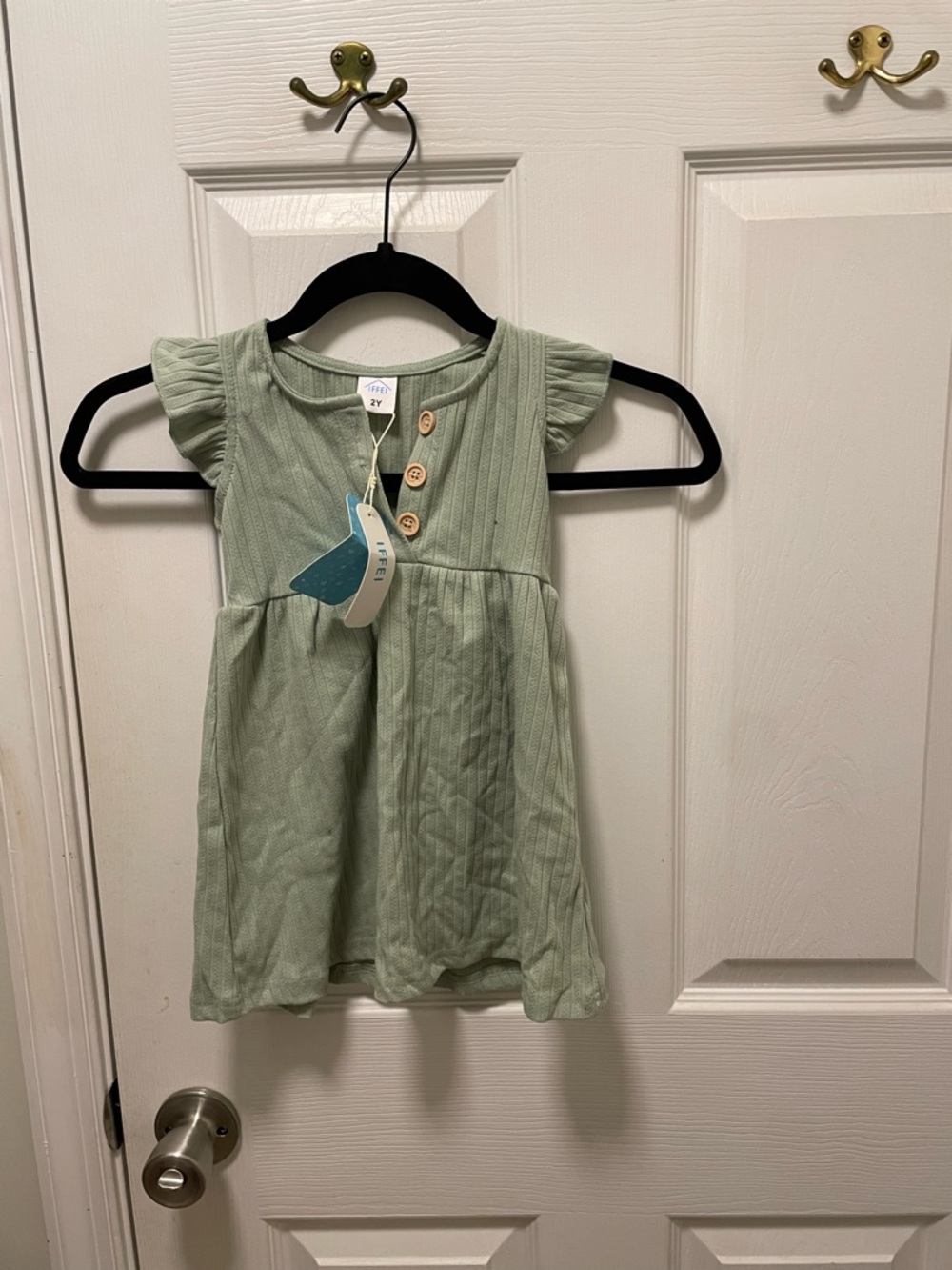 Light Sage Ribbed Button ToddlerDress